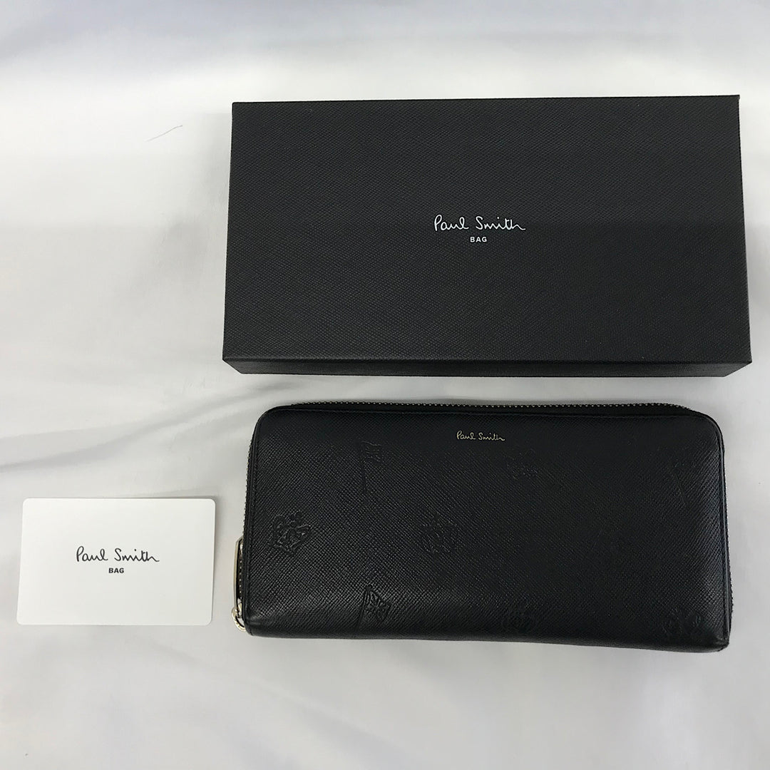 『USED』 
 
 PaulSmith ポールドローイング型押し財布 長財布 
 ブラック系