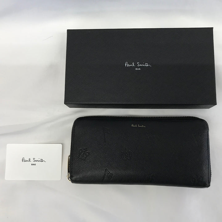 『USED』 
 
 PaulSmith ポールドローイング型押し財布 長財布 
 ブラック系