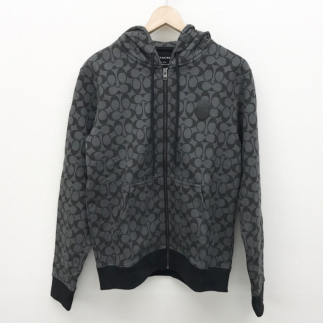 『美品』 
COACH コーチ 
 シグネチャージップパーカー 6514 パーカー 
コットン/牛革  /ポリウレタン ブラック/グレー系