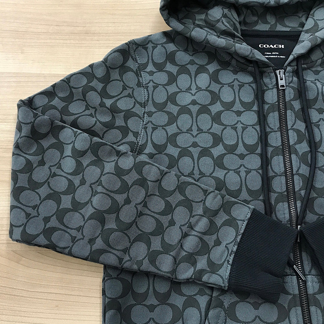 『美品』 
COACH コーチ 
 シグネチャージップパーカー 6514 パーカー 
コットン/牛革  /ポリウレタン ブラック/グレー系