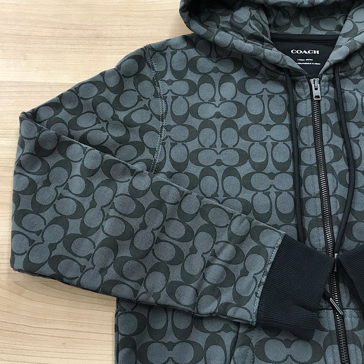 『美品』 
COACH コーチ 
 シグネチャージップパーカー 6514 パーカー 
コットン/牛革  /ポリウレタン ブラック/グレー系