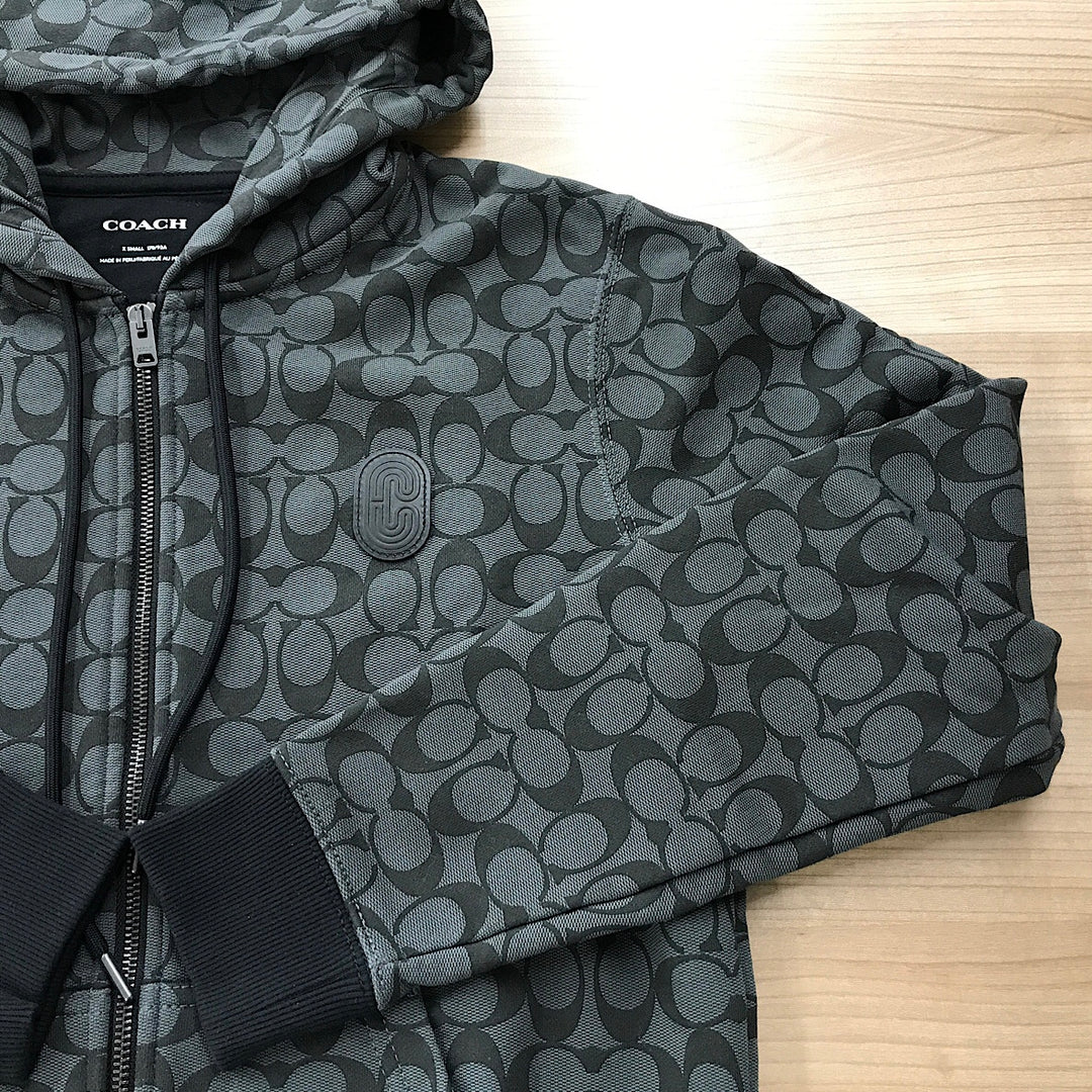 『美品』 
COACH コーチ 
 シグネチャージップパーカー 6514 パーカー 
コットン/牛革  /ポリウレタン ブラック/グレー系