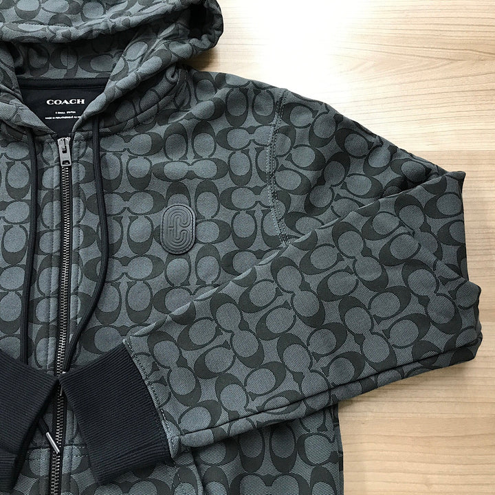 『美品』 
COACH コーチ 
 シグネチャージップパーカー 6514 パーカー 
コットン/牛革  /ポリウレタン ブラック/グレー系