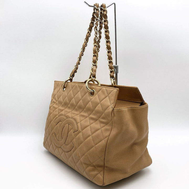CHANEL シャネル 
 デカココマーク ショルダーバッグ 
レザー ベージュ