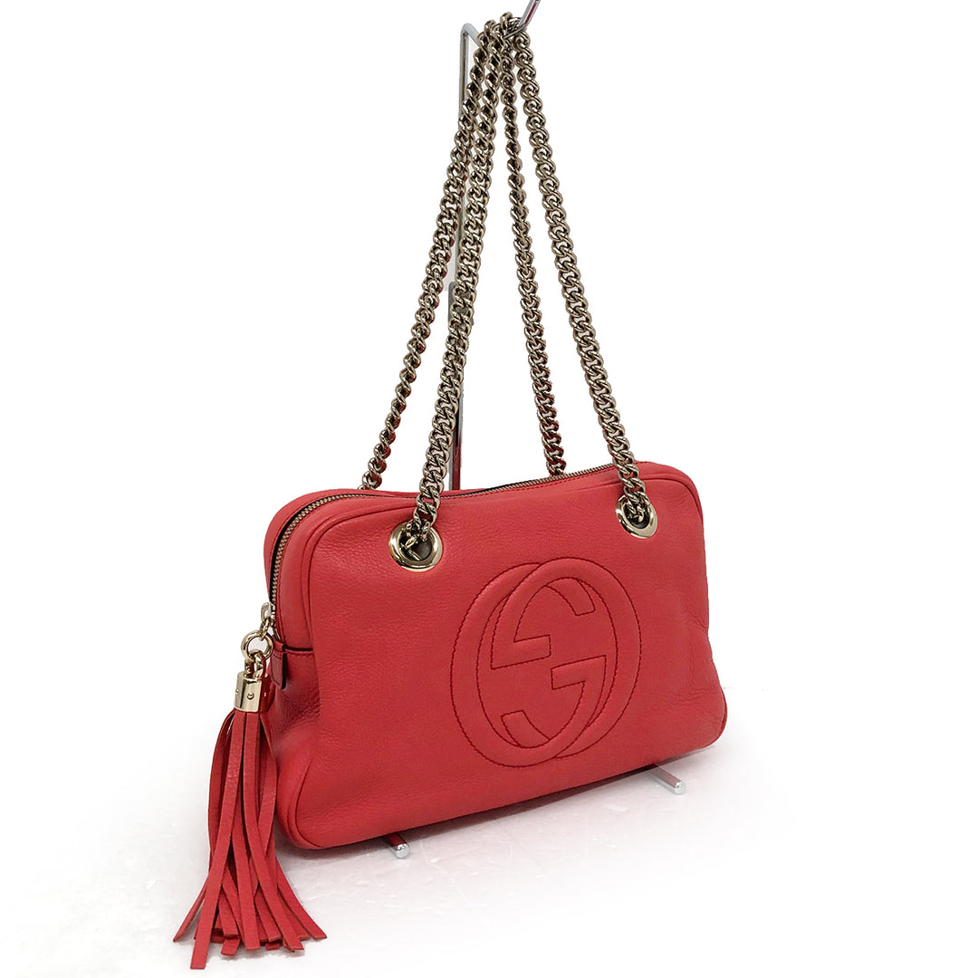 GUCCI グッチ 
 ソーホー ダブルチェーン  308983  ショルダーバッグ 
レザー ベゴニアピンク