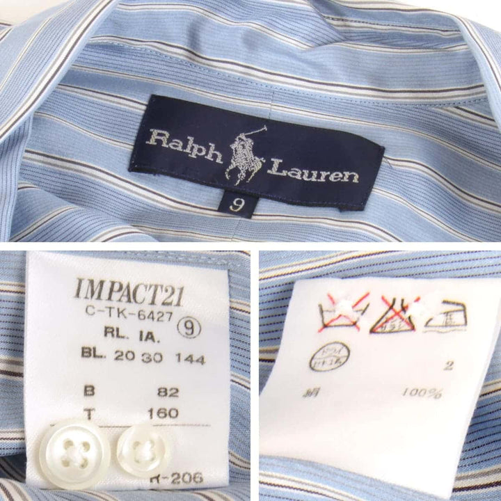 良品『USED』 
RALPH LAUREN ラルフローレン 
 ストライプブラウス ブラウス 
シルク ライトブルー