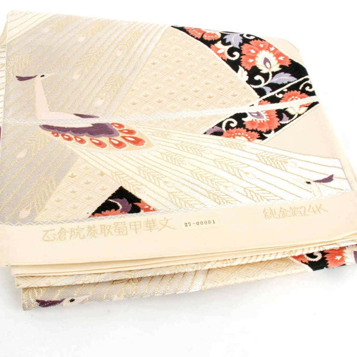 良品『USED』 
 
 正倉院菱取蜀甲華文 袋帯 
正絹 ベージュ系 純金箔