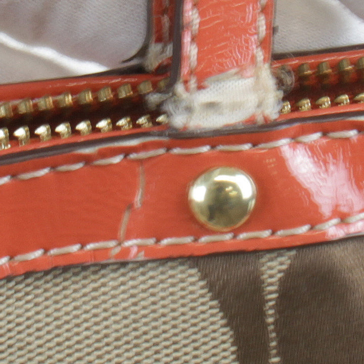 『USED』 
COACH コーチ 
 シグネチャー F19046 ハンドバッグ 
キャンバス べージュ×オレンジ
