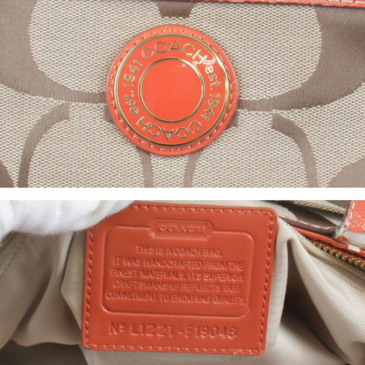 『USED』 
COACH コーチ 
 シグネチャー F19046 ハンドバッグ 
キャンバス べージュ×オレンジ
