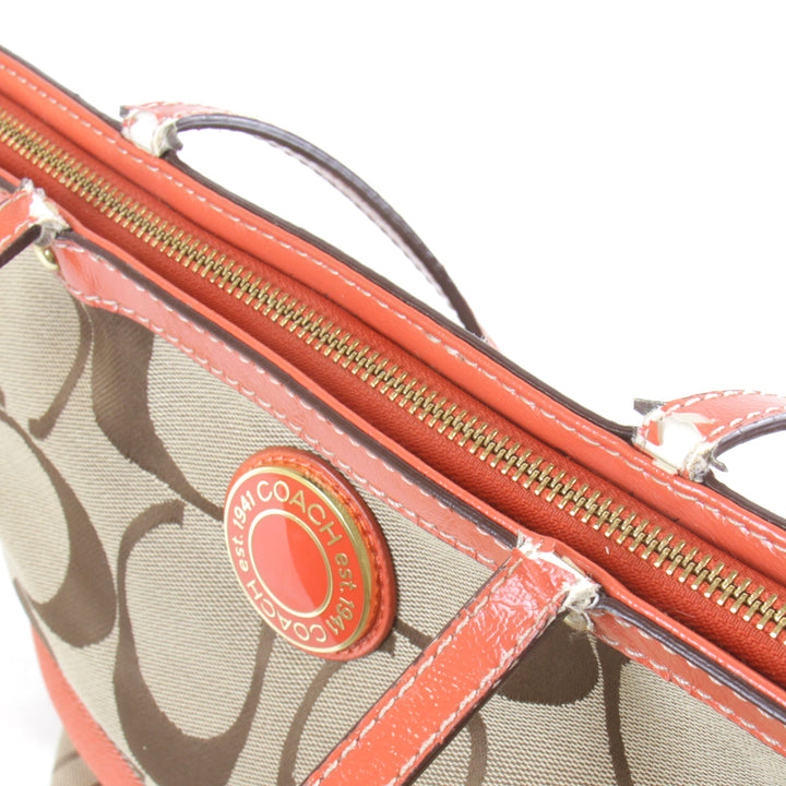 『USED』 
COACH コーチ 
 シグネチャー F19046 ハンドバッグ 
キャンバス べージュ×オレンジ