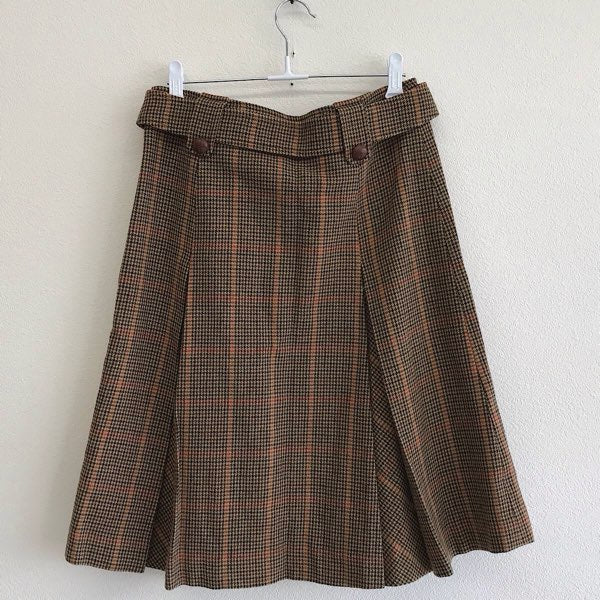 『USED』 
BURBERRY LONDON バーバリーロンドン 
 千鳥格子プリーツスカート スカート 
カシミヤ/ナイロン  ブラウン系