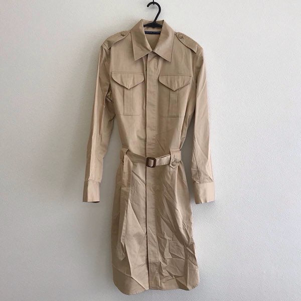 『USED』 
RALPH LAUREN ラルフローレン 
 スプリングコート ステンカラーコート 
コットン/牛革  ベージュ系