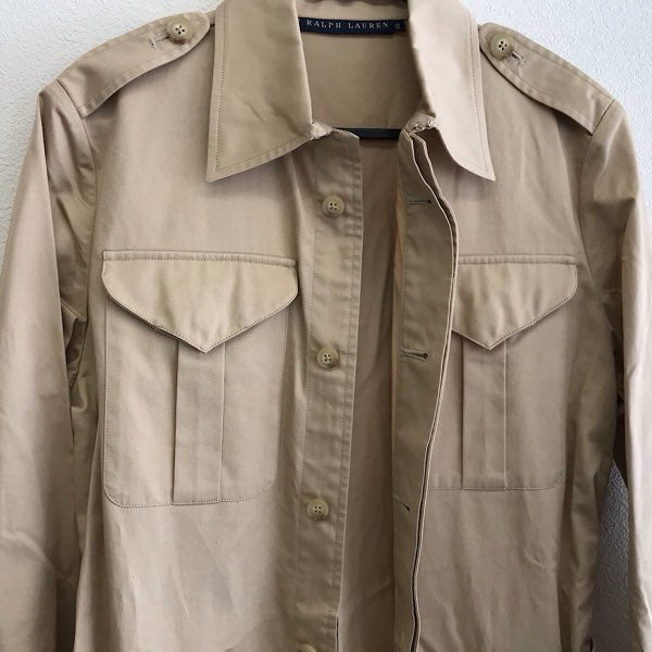 『USED』 
RALPH LAUREN ラルフローレン 
 スプリングコート ステンカラーコート 
コットン/牛革  ベージュ系