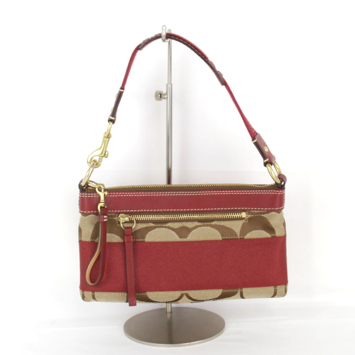美品『USED』 
COACH コーチ 
 シグネチャー 10120 ハンドバッグ 
キャンバス レッド×ベージュ