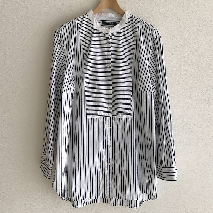 『USED』 
RALPH LAUREN ラルフローレン 
 サイズ2X ストライプシャツ RN41381/CA56658 長袖シャツ 
コットン ホワイト/ブラック系