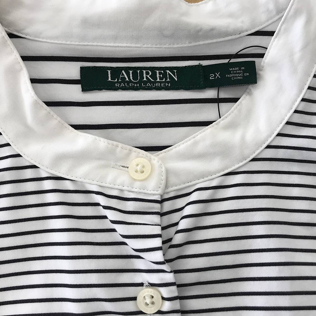 『USED』 
RALPH LAUREN ラルフローレン 
 サイズ2X ストライプシャツ RN41381/CA56658 長袖シャツ 
コットン ホワイト/ブラック系