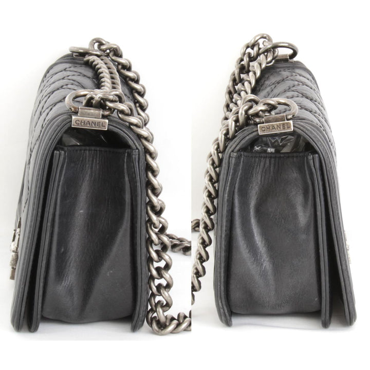 『USED』 
CHANEL シャネル 
 ボーイシャネル チェーン ショルダーバッグ 
レザー ブラック