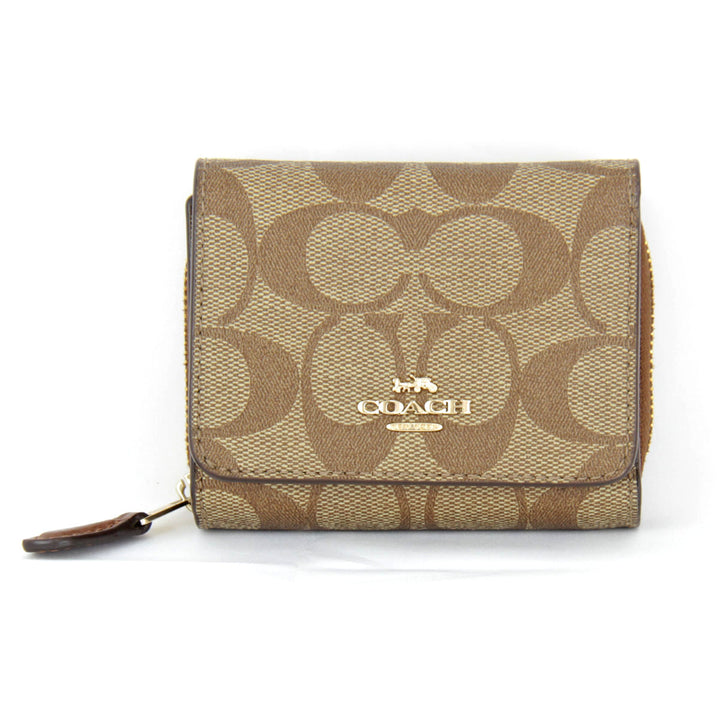 美品『USED』 
COACH コーチ 
 シグネチャー F41302 三つ折り財布 
PVCコーティングキャンバス ベージュ