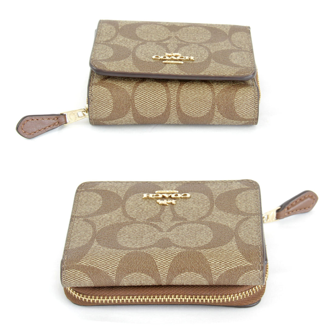 美品『USED』 
COACH コーチ 
 シグネチャー F41302 三つ折り財布 
PVCコーティングキャンバス ベージュ