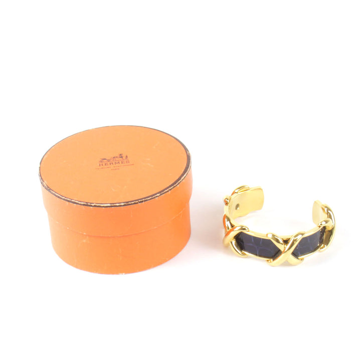 『USED』 
HERMES エルメス 
 クロコバングル バングル 
メタル ネイビー×ゴールド