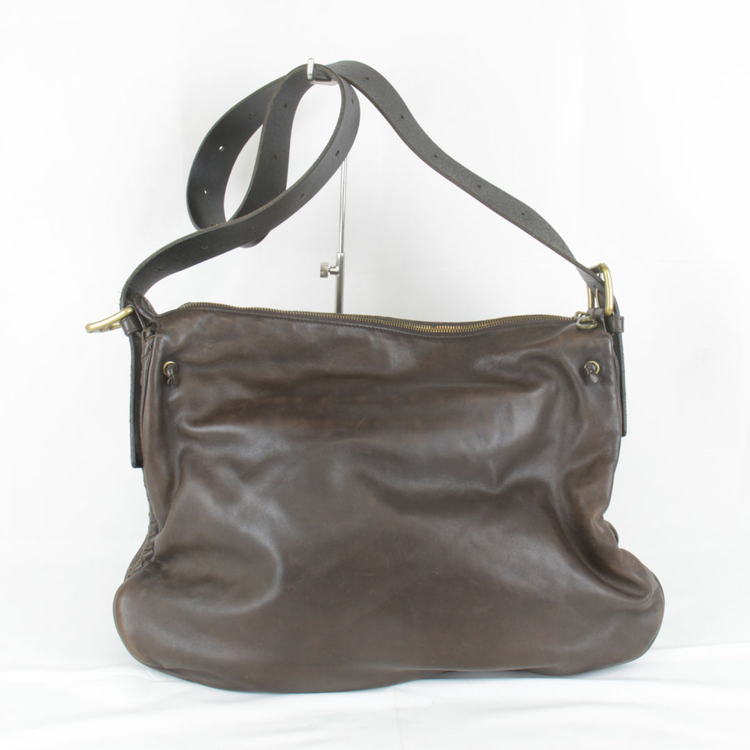 『USED』 
BOTTEGAVENETA ボッテガヴェネタ 
 イントレチャート ショルダーバッグ 
レザー ダークブラウン
