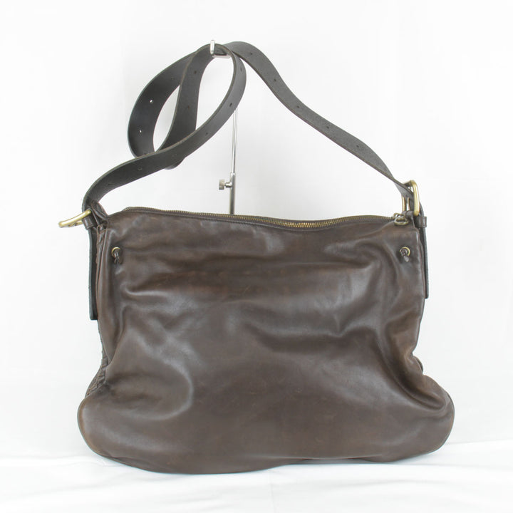 『USED』 
BOTTEGAVENETA ボッテガヴェネタ 
 イントレチャート ショルダーバッグ 
レザー ダークブラウン