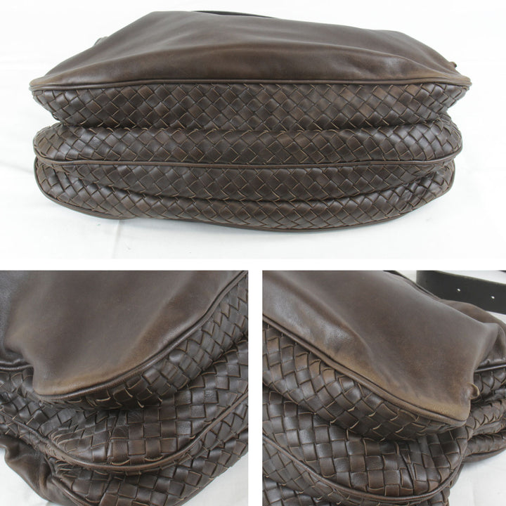 『USED』 
BOTTEGAVENETA ボッテガヴェネタ 
 イントレチャート ショルダーバッグ 
レザー ダークブラウン