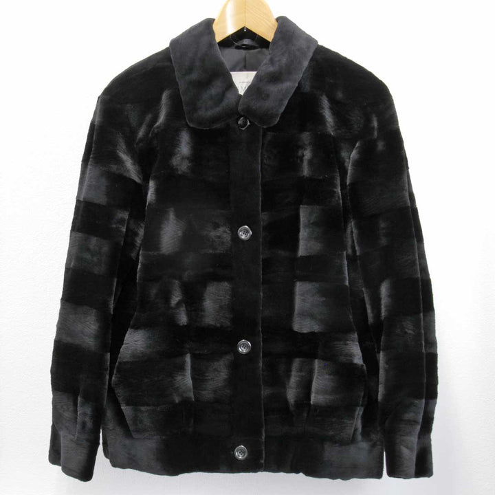 美品『USED』 
EMBA エンバ 
 ショートコート 毛皮 
シェアードミンク ブラック ジャケット ボーダー