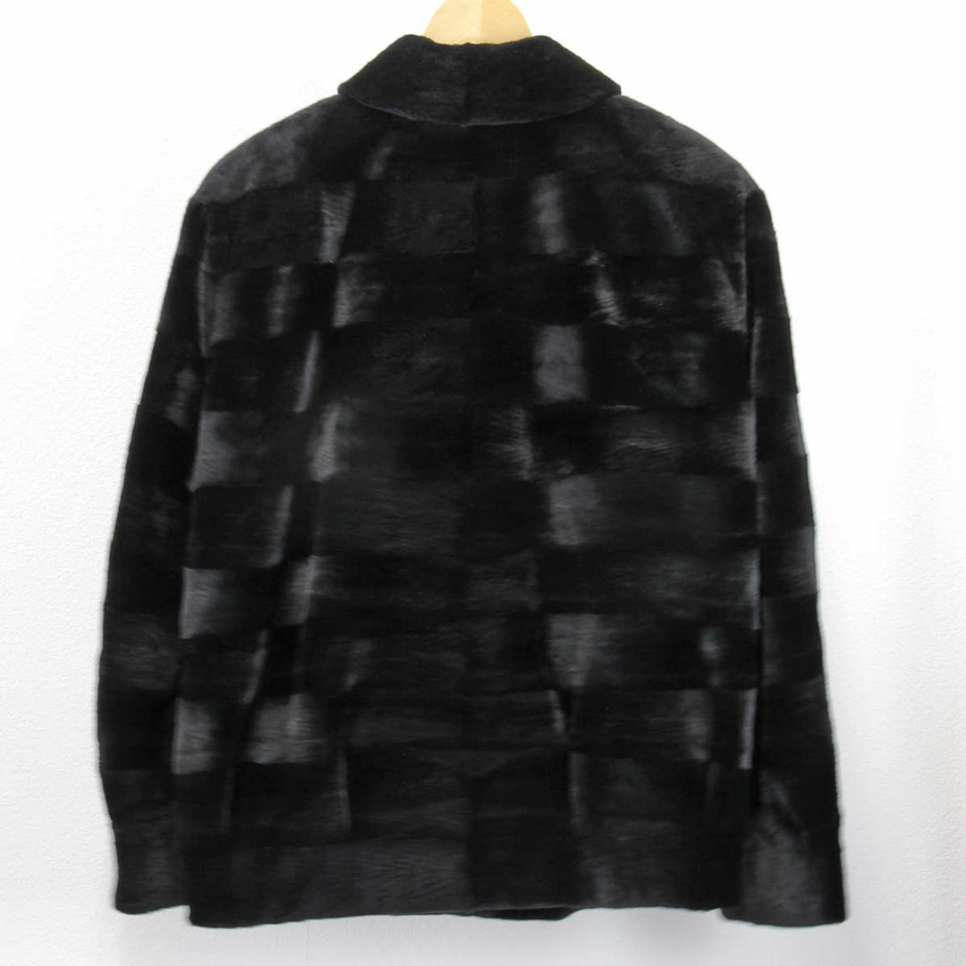 美品『USED』 
EMBA エンバ 
 ショートコート 毛皮 
シェアードミンク ブラック ジャケット ボーダー