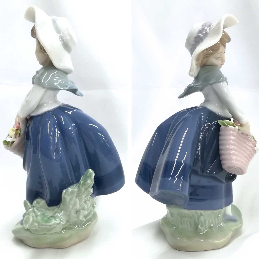 良品『USED』 
Lladr リヤドロ 
 きれいな花ばかり 置物 
陶器 ホワイト 花かご 少女 人形 フィギュリン