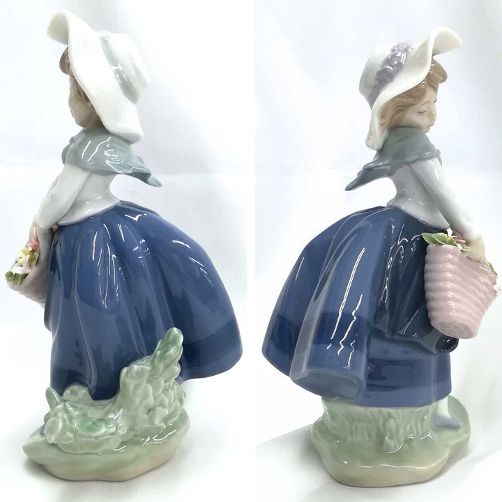 良品『USED』 
Lladr リヤドロ 
 きれいな花ばかり 置物 
陶器 ホワイト 花かご 少女 人形 フィギュリン
