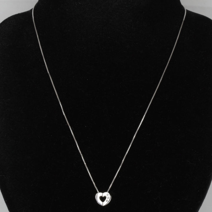 美品『USED』 K18WG 
 ハート ネックレス
 ダイヤモンド 0.02 3.6g