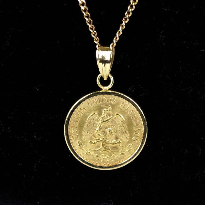 美品『USED』 K18 /K21.6 
 メキシコ金貨 1945 DOS PESOS ネックレス
 4.3g