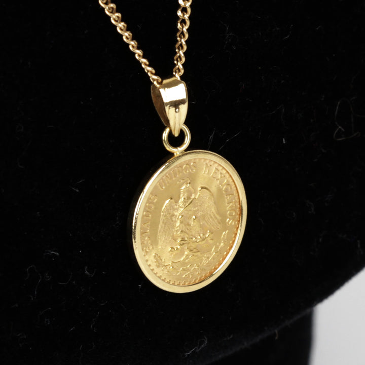美品『USED』 K18 /K21.6 
 メキシコ金貨 1945 DOS PESOS ネックレス
 4.3g