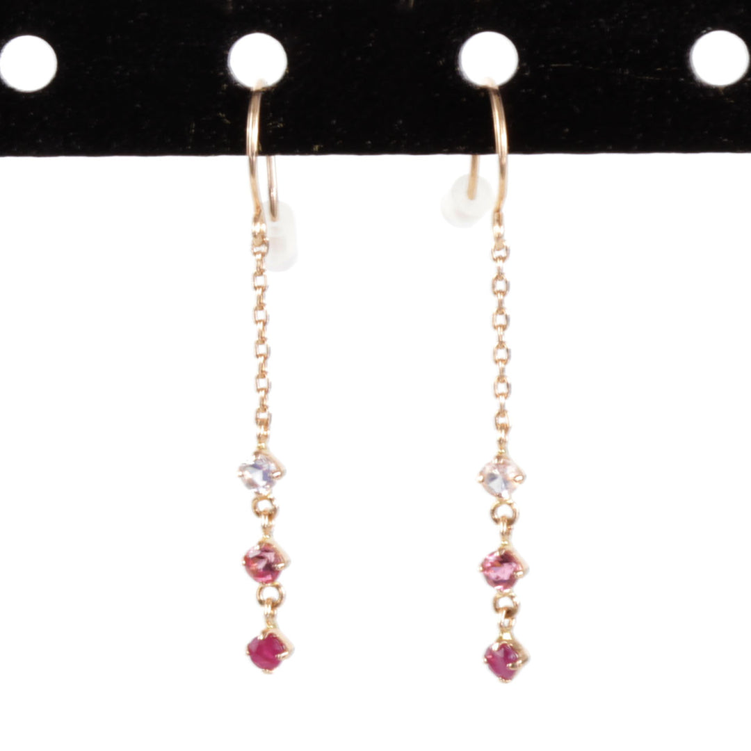 美品『USED』 K18PG/ピンクトルマリン  /ラブラドライト/ルビー 
ピアス
 0.5g