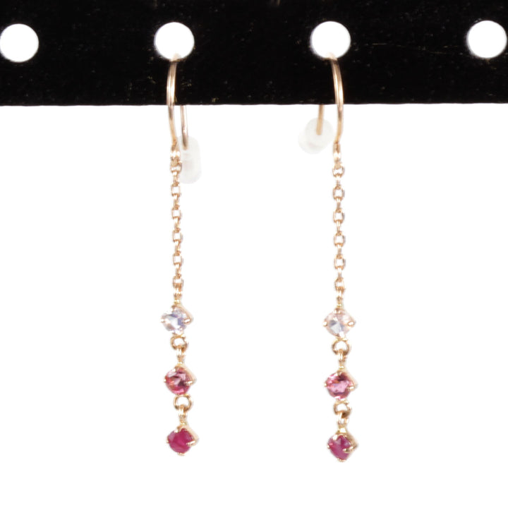 美品『USED』 K18PG/ピンクトルマリン  /ラブラドライト/ルビー 
ピアス
 0.5g