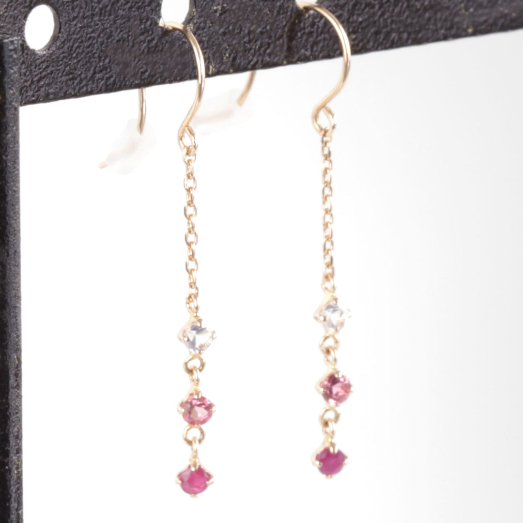 美品『USED』 K18PG/ピンクトルマリン  /ラブラドライト/ルビー 
ピアス
 0.5g