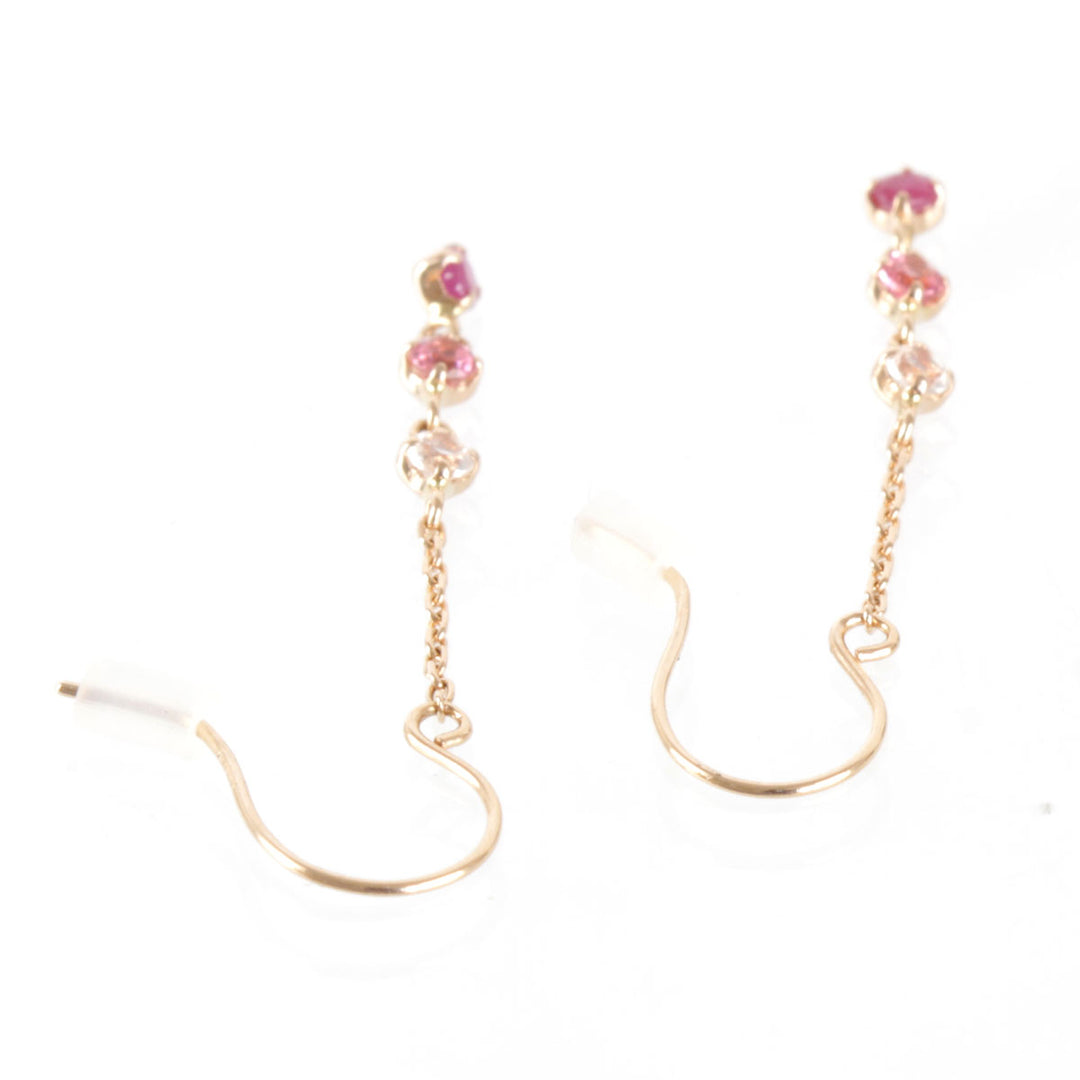 美品『USED』 K18PG/ピンクトルマリン  /ラブラドライト/ルビー 
ピアス
 0.5g