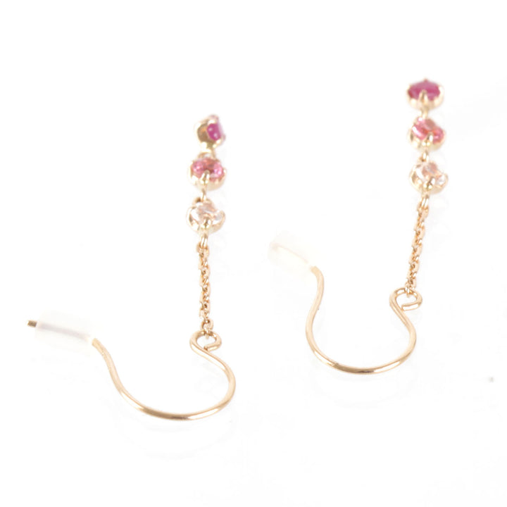 美品『USED』 K18PG/ピンクトルマリン  /ラブラドライト/ルビー 
ピアス
 0.5g