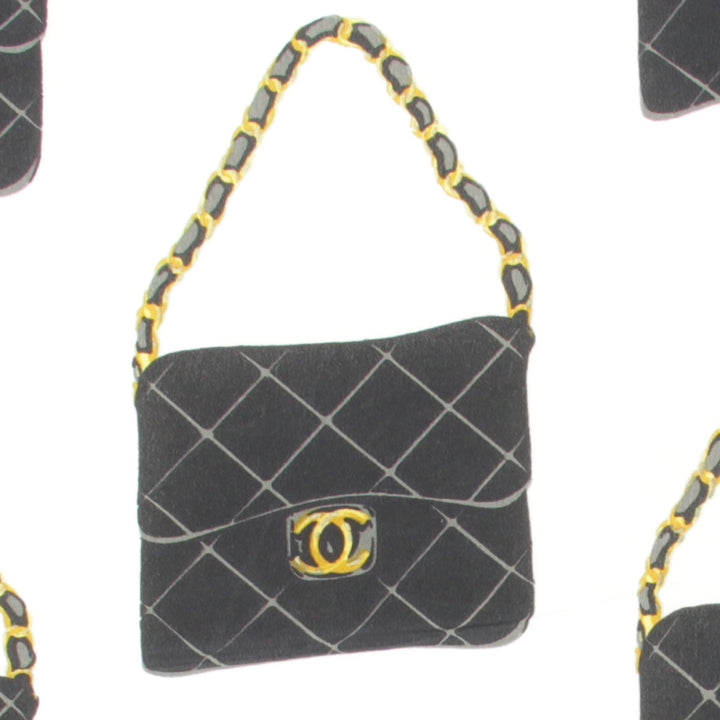 『USED』 
CHANEL シャネル 
 バッグ柄 大判 スカーフ 
ファブリック ブラック×ホワイト
