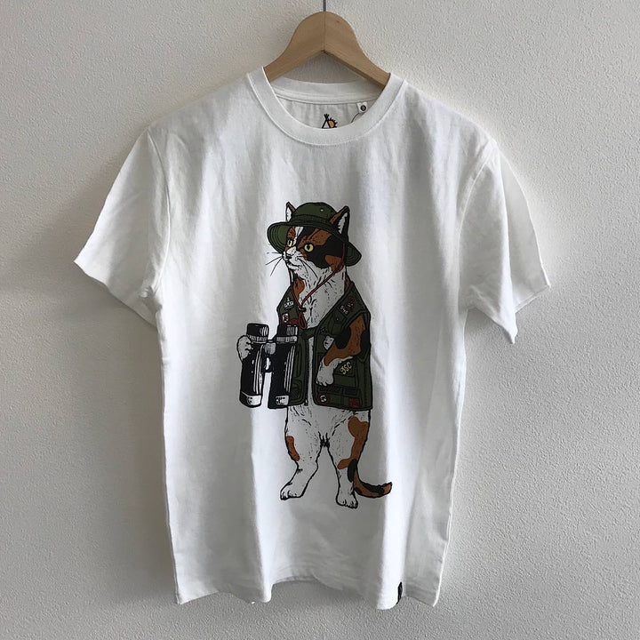 『USED』 
 
 go slow caravan ゴースローキャラバン 探検ネコ Tシャツ サイズ3 半袖Ｔシャツ 
コットン ホワイト系