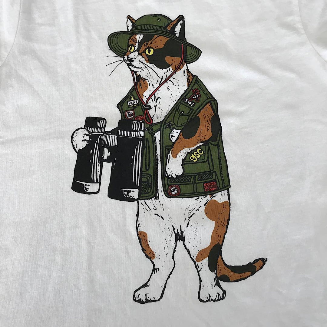 『USED』 
 
 go slow caravan ゴースローキャラバン 探検ネコ Tシャツ サイズ3 半袖Ｔシャツ 
コットン ホワイト系