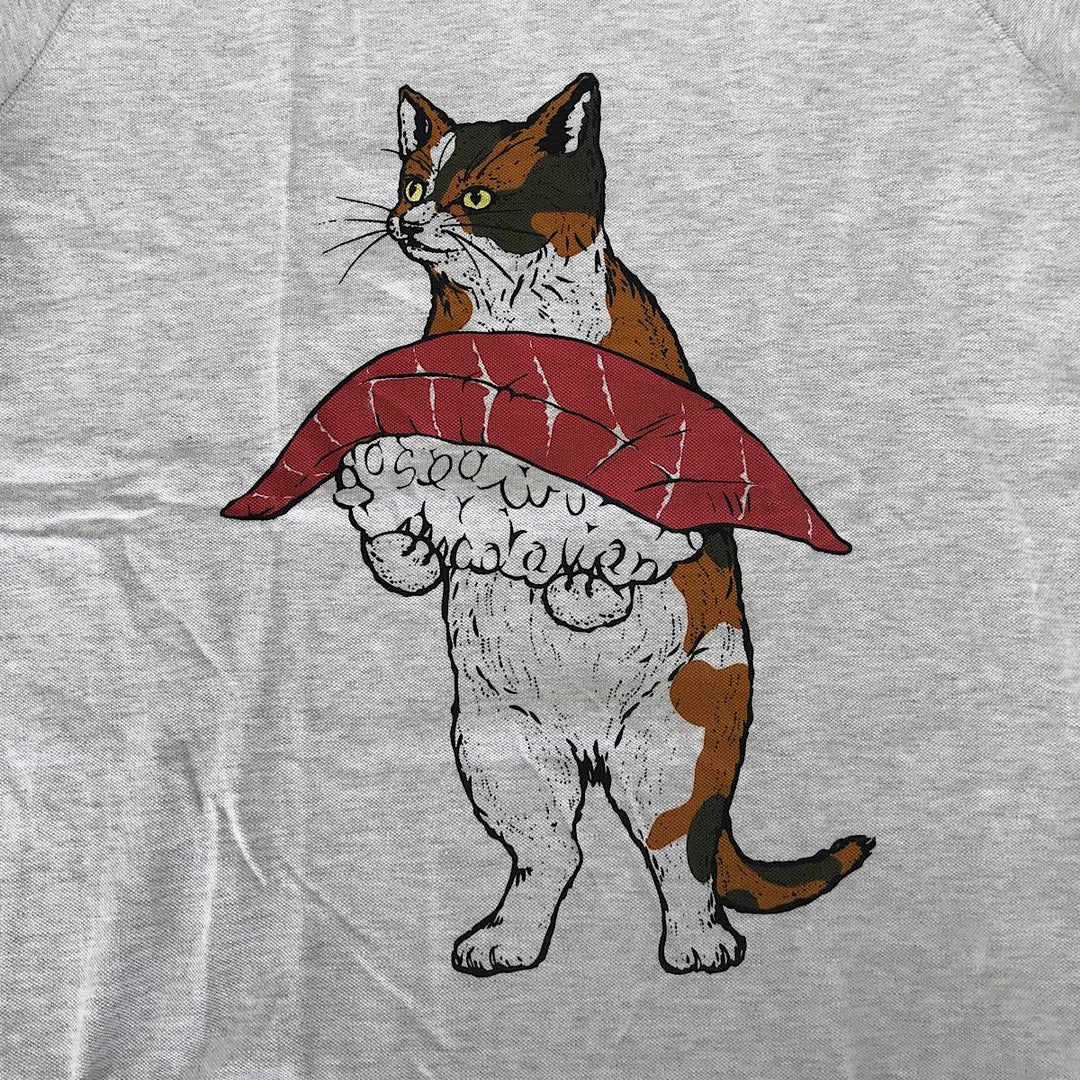 『USED』 
 
 go slow caravan ゴースローキャラバン 寿司ネコ 鹿の子 サイズ3 半袖Ｔシャツ 
コットン グレー