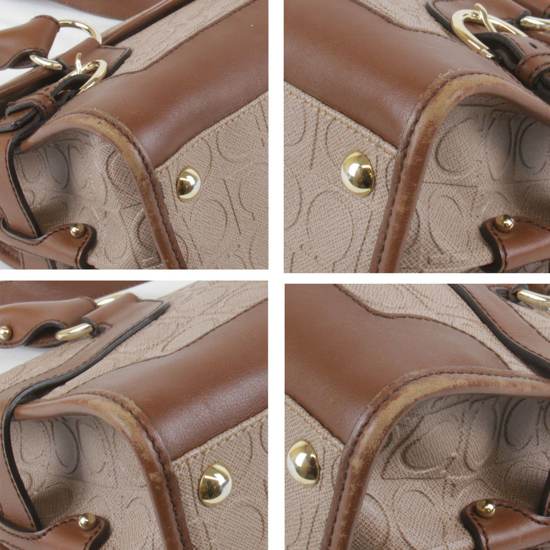 『USED』 
Salvatore Ferragamo フェラガモ 
 ガンチーニ  DH-21 ショルダーバッグ 
エンボスレザー モカベージュ×ブラウン