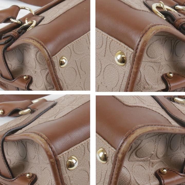 『USED』 
Salvatore Ferragamo フェラガモ 
 ガンチーニ  DH-21 ショルダーバッグ 
エンボスレザー モカベージュ×ブラウン