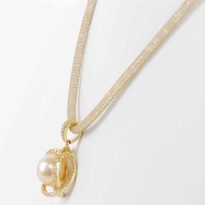 美品『USED』 シルバー925 
 ゴールデンパール CZジルコニア ネックレス