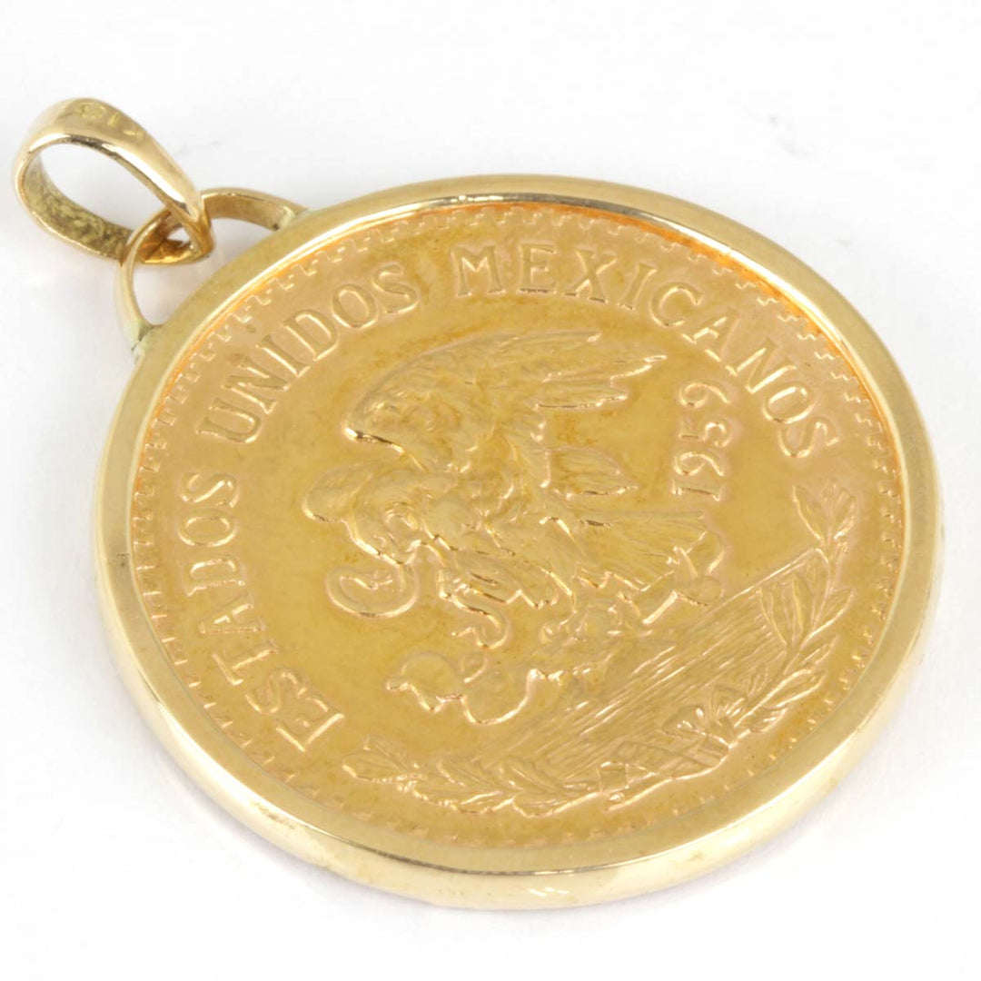 良品『USED』 
 
 1959 メキシコ アステカ 20ペソ金貨 ペンダントトップ 
K18 /K21.6 ゴールド コイン