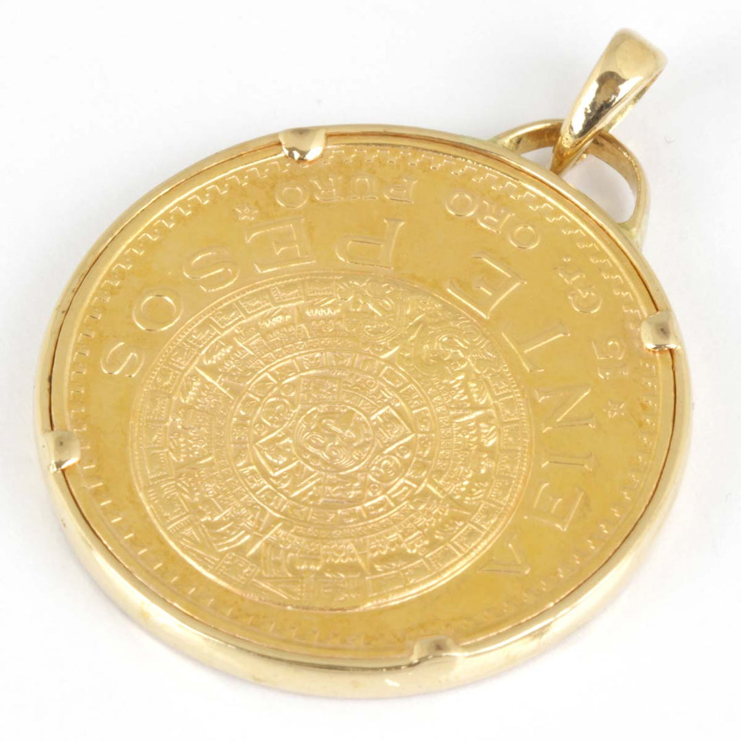 良品『USED』 
 
 1959 メキシコ アステカ 20ペソ金貨 ペンダントトップ 
K18 /K21.6 ゴールド コイン