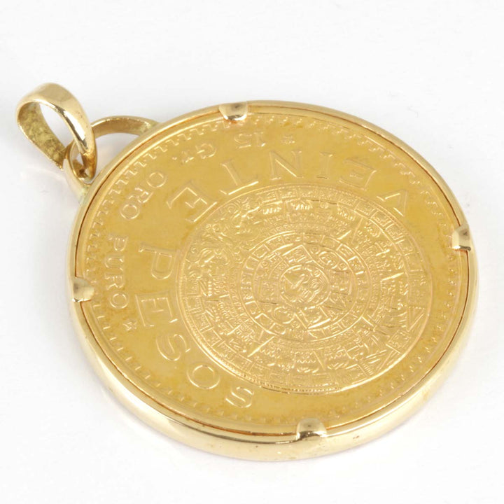 良品『USED』 
 
 1959 メキシコ アステカ 20ペソ金貨 ペンダントトップ 
K18 /K21.6 ゴールド コイン