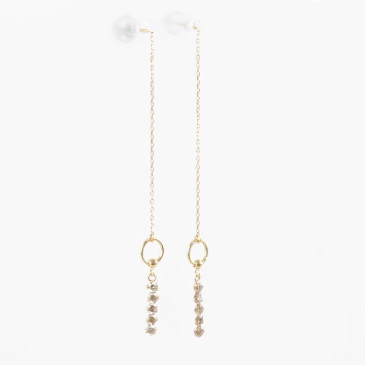 美品『USED』 K18 
 ぶら下がりチェーン ピアス
 ダイヤモンド 0.15 0.8g